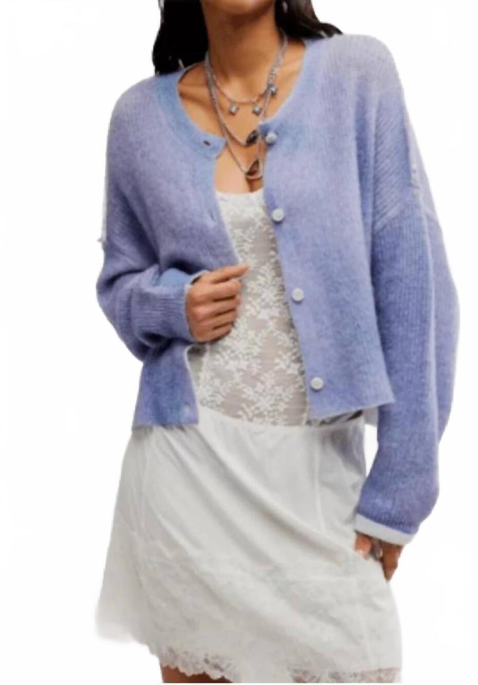 NEW FREE PEOPLE ottilie softspun ribbed knit cardigan in lilac combo